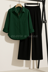 Pair of 2 ( green button down shirt with black flapper trouser)
